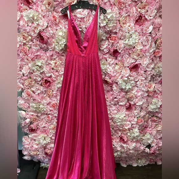 Amarra 87309 Size 0 and size 8 Bright Fuchsia A Line V Neck Dress NWT - Picture 5 of 8